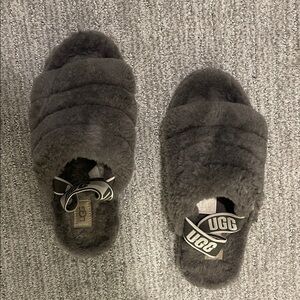 UGG Charcoal Fluffy Slippers